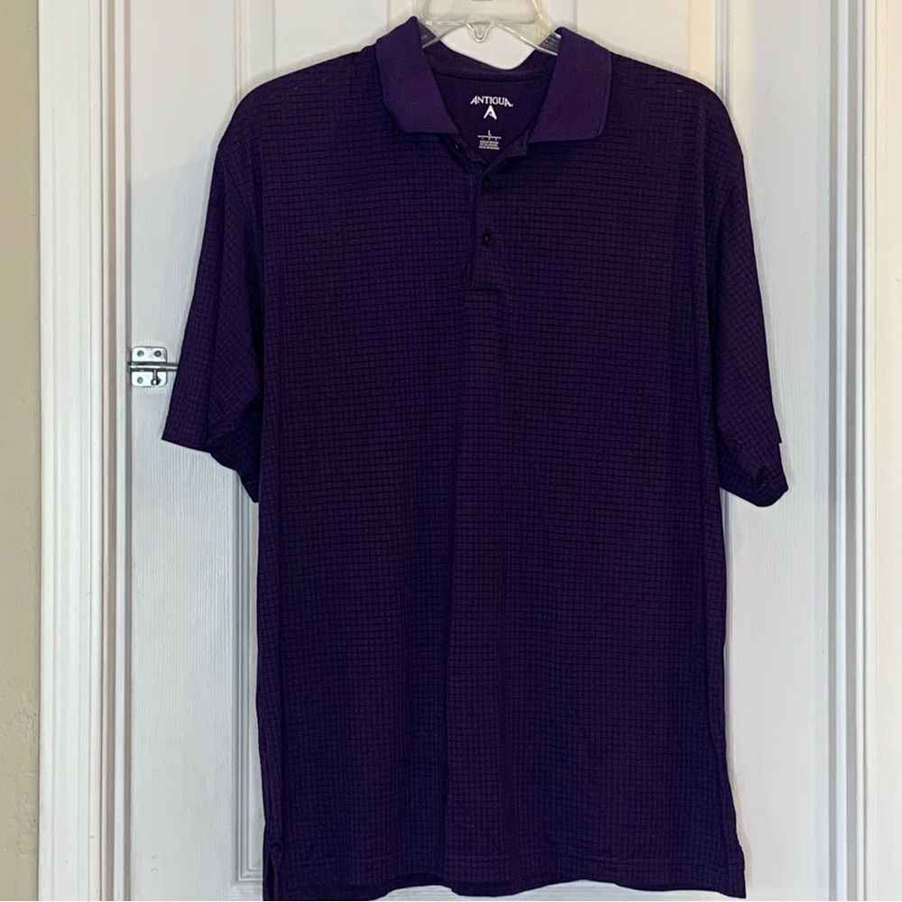 Antigua Golf Polo Purple Check Size Large Mens